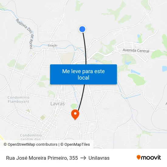 Rua José Moreira Primeiro, 355 to Unilavras map