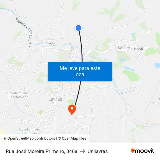 Rua José Moreira Primeiro, 346a to Unilavras map