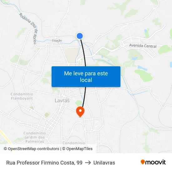 Rua Professor Firmino Costa, 99 to Unilavras map