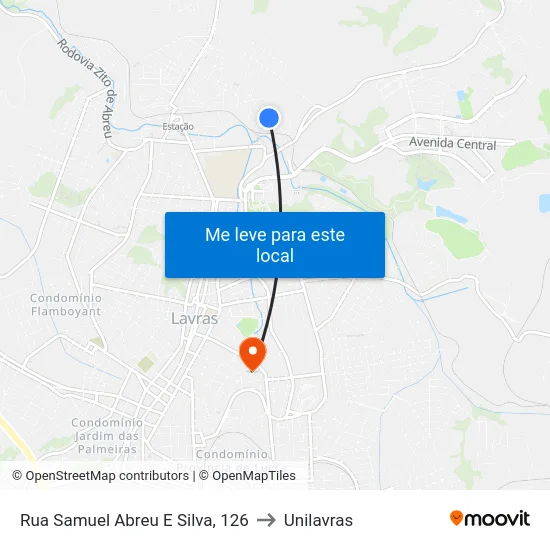 Rua Samuel Abreu E Silva, 126 to Unilavras map