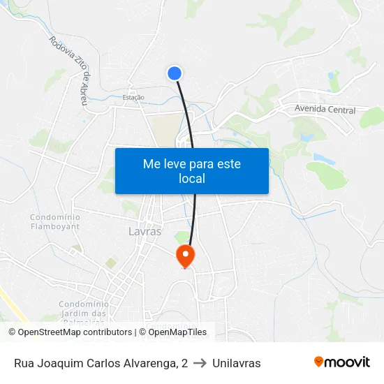Rua Joaquim Carlos Alvarenga, 2 to Unilavras map