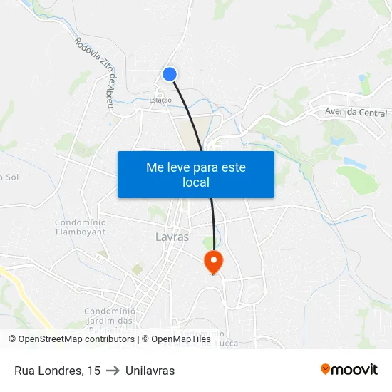 Rua Londres, 15 to Unilavras map