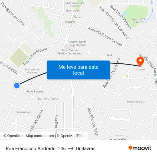 Rua Francisco Andrade, 146 to Unilavras map