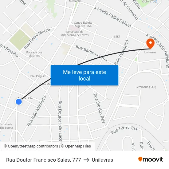 Rua Doutor Francisco Sales, 777 to Unilavras map