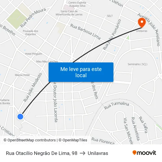 Rua Otacílio Negrão De Lima, 98 to Unilavras map