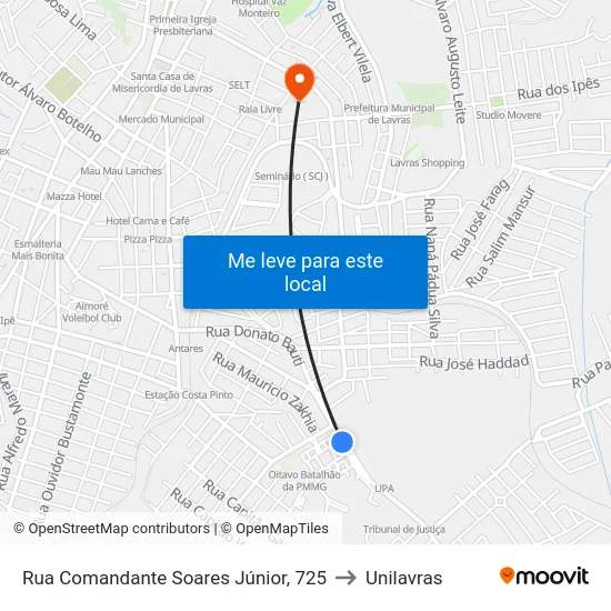 Rua Comandante Soares Júnior, 725 to Unilavras map