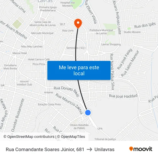 Rua Comandante Soares Júnior, 681 to Unilavras map