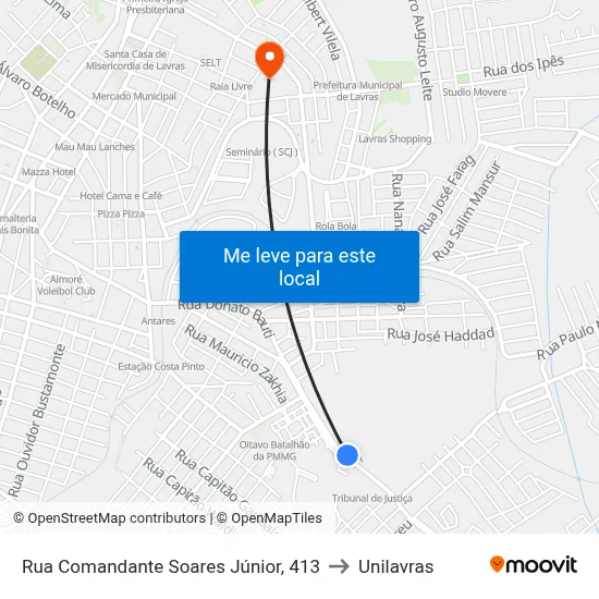 Rua Comandante Soares Júnior, 413 to Unilavras map