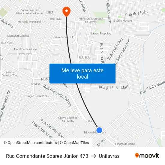 Rua Comandante Soares Júnior, 473 to Unilavras map