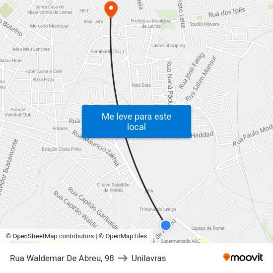 Rua Waldemar De Abreu, 98 to Unilavras map