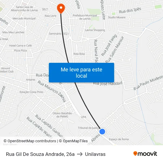 Rua Gil De Souza Andrade, 26a to Unilavras map