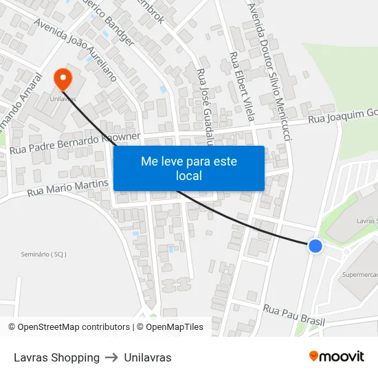 Lavras Shopping to Unilavras map
