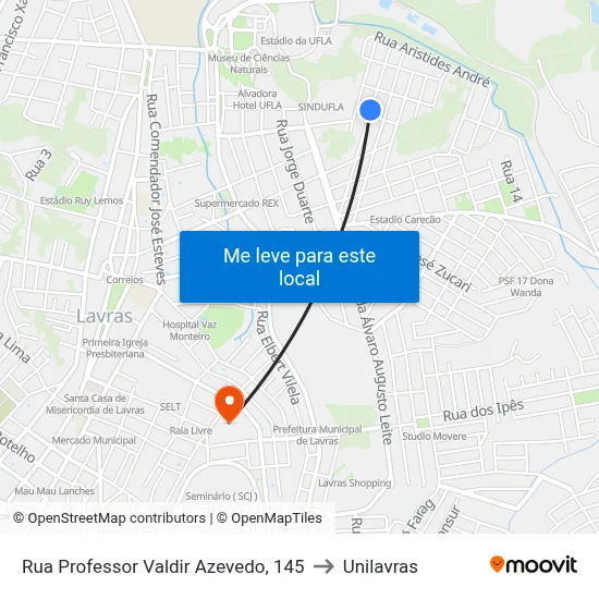 Rua Professor Valdir Azevedo, 145 to Unilavras map