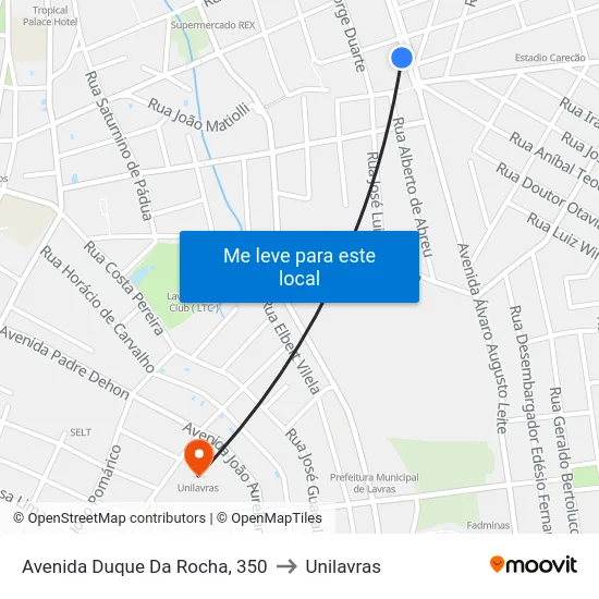 Avenida Duque Da Rocha, 350 to Unilavras map