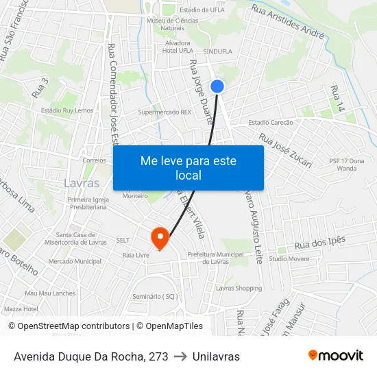 Avenida Duque Da Rocha, 273 to Unilavras map