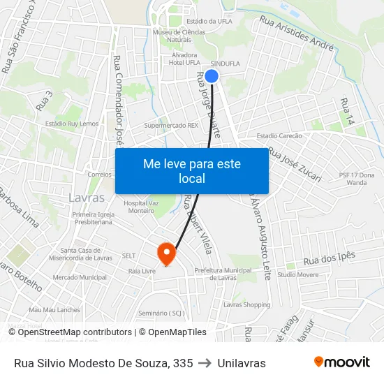 Rua Silvio Modesto De Souza, 335 to Unilavras map
