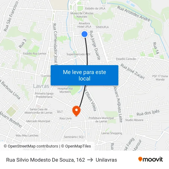 Rua Silvio Modesto De Souza, 162 to Unilavras map