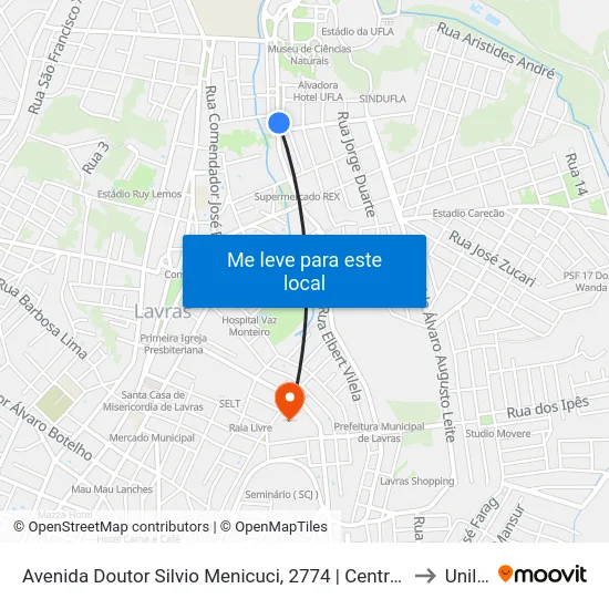 Avenida Doutor Silvio Menicuci, 2774 | Centro De Especialidades Odontológicas to Unilavras map
