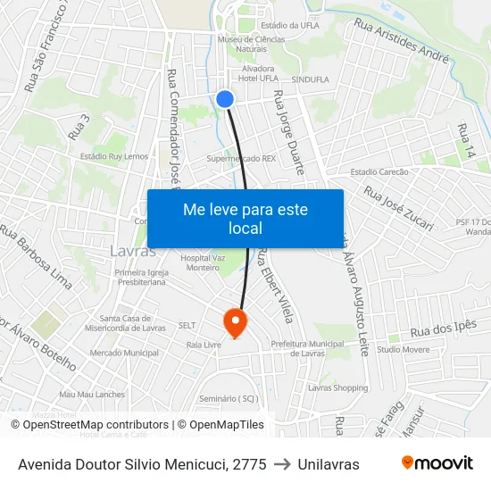 Avenida Doutor Silvio Menicuci, 2775 to Unilavras map
