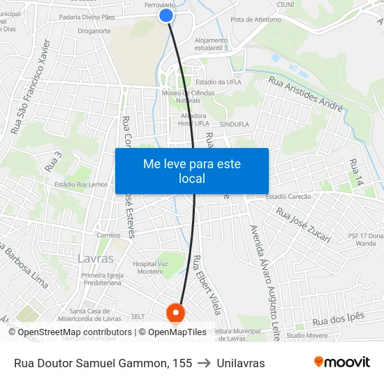 Rua Doutor Samuel Gammon, 155 to Unilavras map