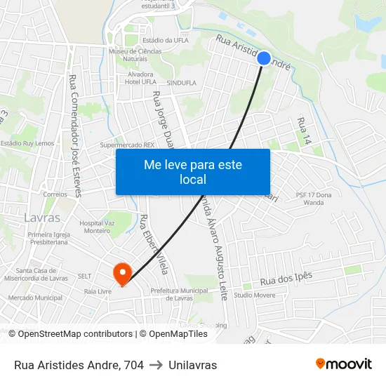 Rua Aristides Andre, 704 to Unilavras map