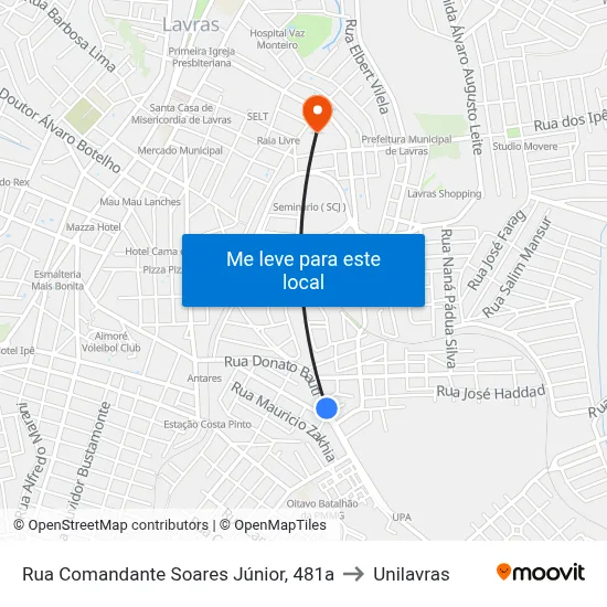 Rua Comandante Soares Júnior, 481a to Unilavras map