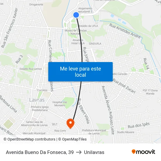 Avenida Bueno Da Fonseca, 39 to Unilavras map