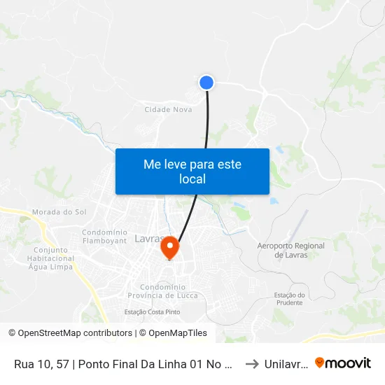 Rua 10, 57 | Ponto Final Da Linha 01 No Cohab to Unilavras map
