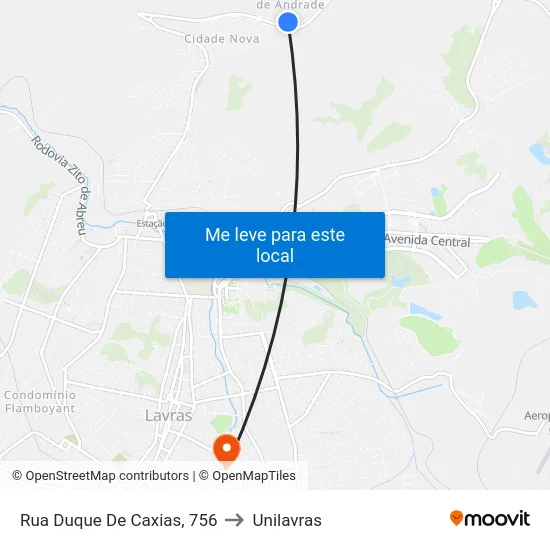 Rua Duque De Caxias, 756 to Unilavras map
