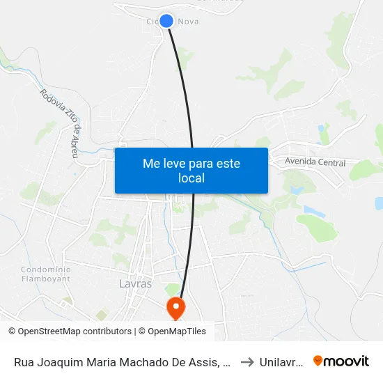 Rua Joaquim Maria Machado De Assis, 45 to Unilavras map
