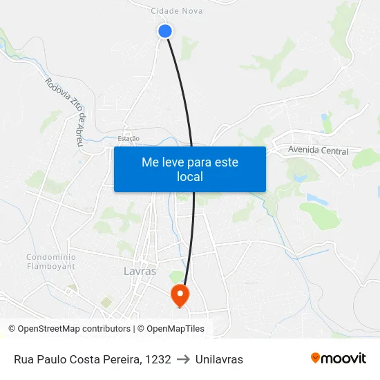 Rua Paulo Costa Pereira, 1232 to Unilavras map