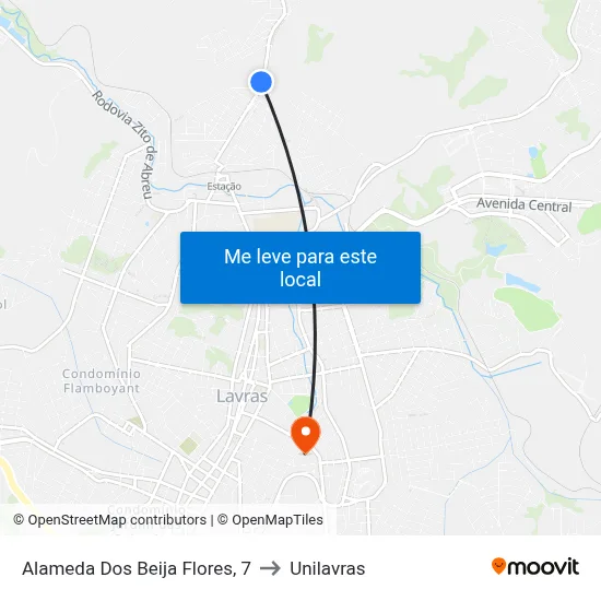 Alameda Dos Beija Flores, 7 to Unilavras map