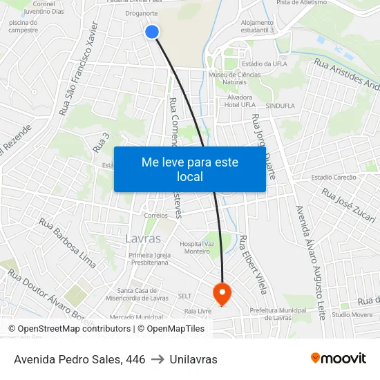 Avenida Pedro Sales, 446 to Unilavras map