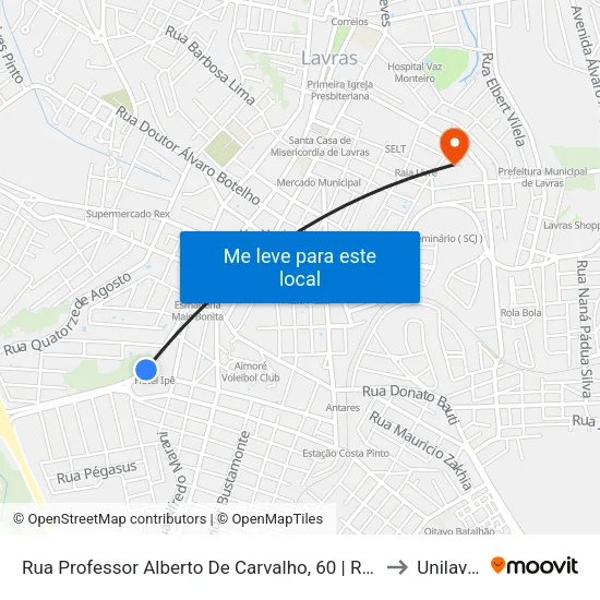 Rua Professor Alberto De Carvalho, 60 | Rodoviária to Unilavras map