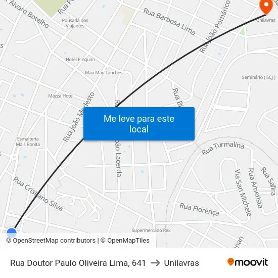 Rua Doutor Paulo Oliveira Lima, 641 to Unilavras map