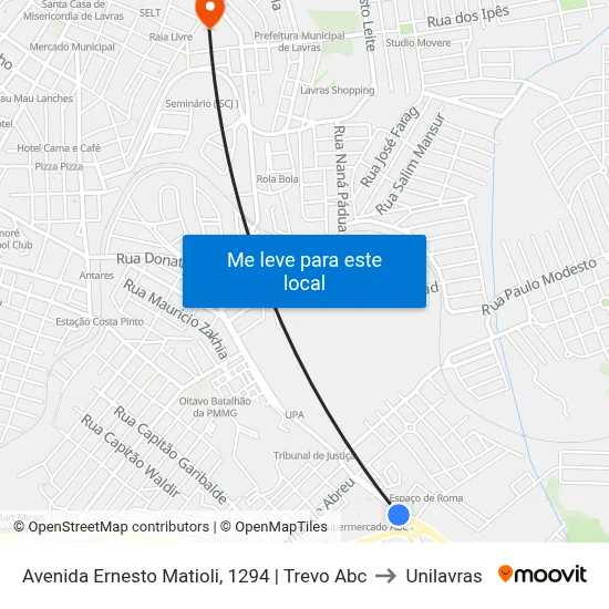 Avenida Ernesto Matioli, 1294 | Trevo Abc to Unilavras map