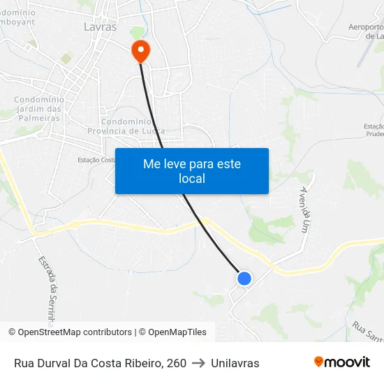 Rua Durval Da Costa Ribeiro, 260 to Unilavras map