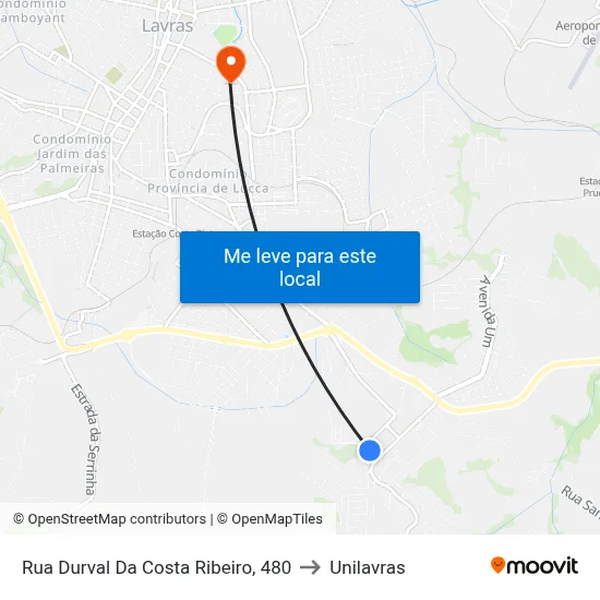 Rua Durval Da Costa Ribeiro, 480 to Unilavras map