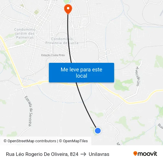 Rua Léo Rogerio De Oliveira, 824 to Unilavras map