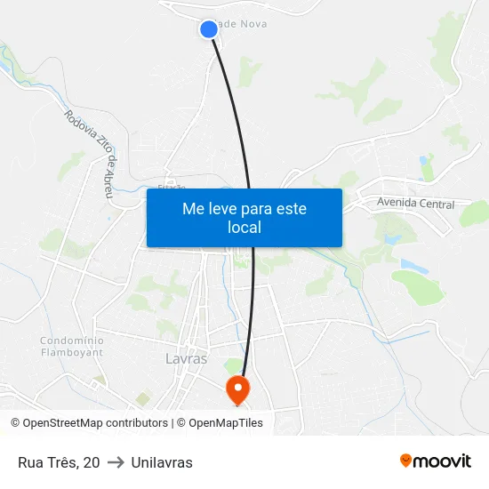 Rua Três, 20 to Unilavras map