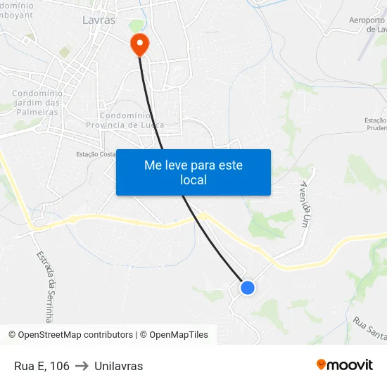 Rua E, 106 to Unilavras map