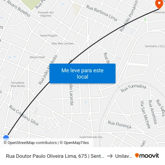 Rua Doutor Paulo Oliveira Lima, 675 | Sentido Centro to Unilavras map