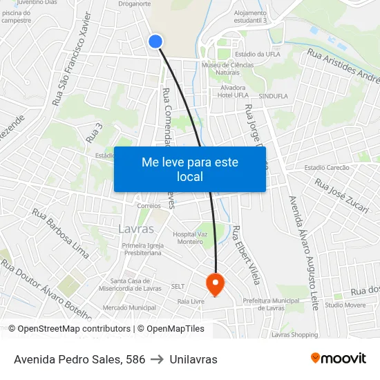 Avenida Pedro Sales, 586 to Unilavras map