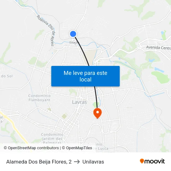 Alameda Dos Beija Flores, 2 to Unilavras map