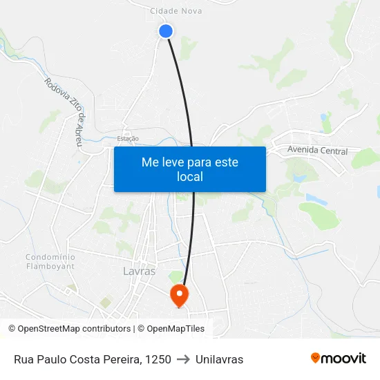 Rua Paulo Costa Pereira, 1250 to Unilavras map