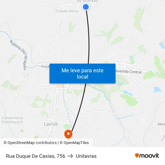 Rua Duque De Caxias, 756 to Unilavras map