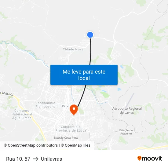 Rua 10, 57 to Unilavras map