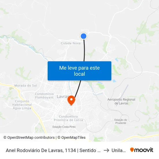 Anel Rodoviário De Lavras, 1134 | Sentido Vila Mariana to Unilavras map