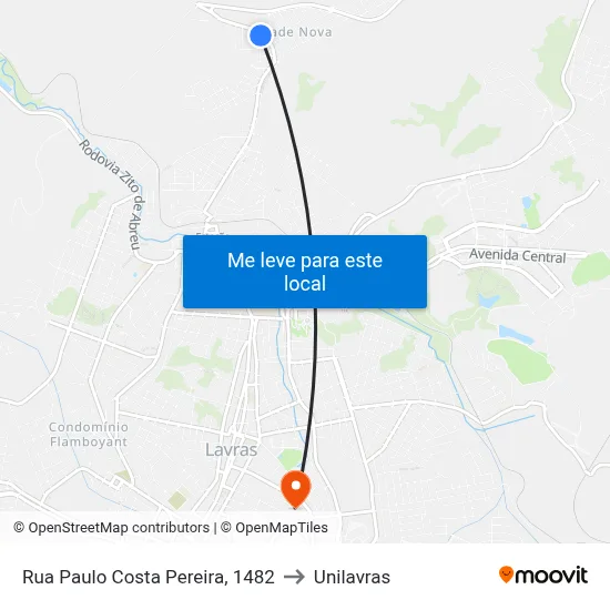 Rua Paulo Costa Pereira, 1482 to Unilavras map