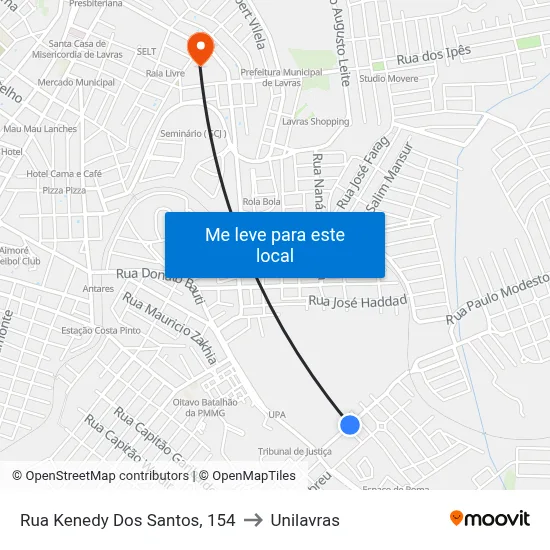 Rua Kenedy Dos Santos, 154 to Unilavras map